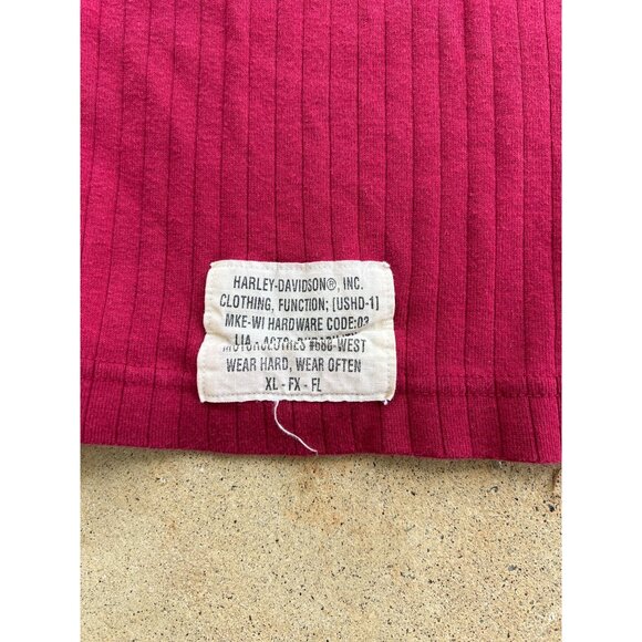 Vintage Harley-Davidson Mens Ribbed Burgundy Half-Zip Cotton Shirt XL W3 - Picture 2 of 6